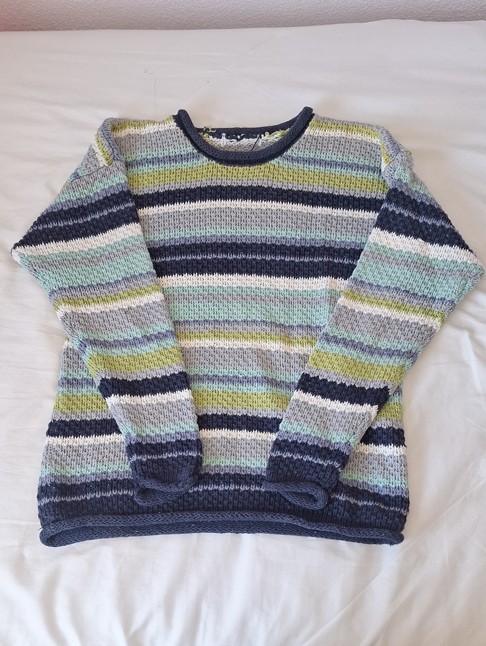 Striped Crewneck Sweater - Navy, Gray & Mint